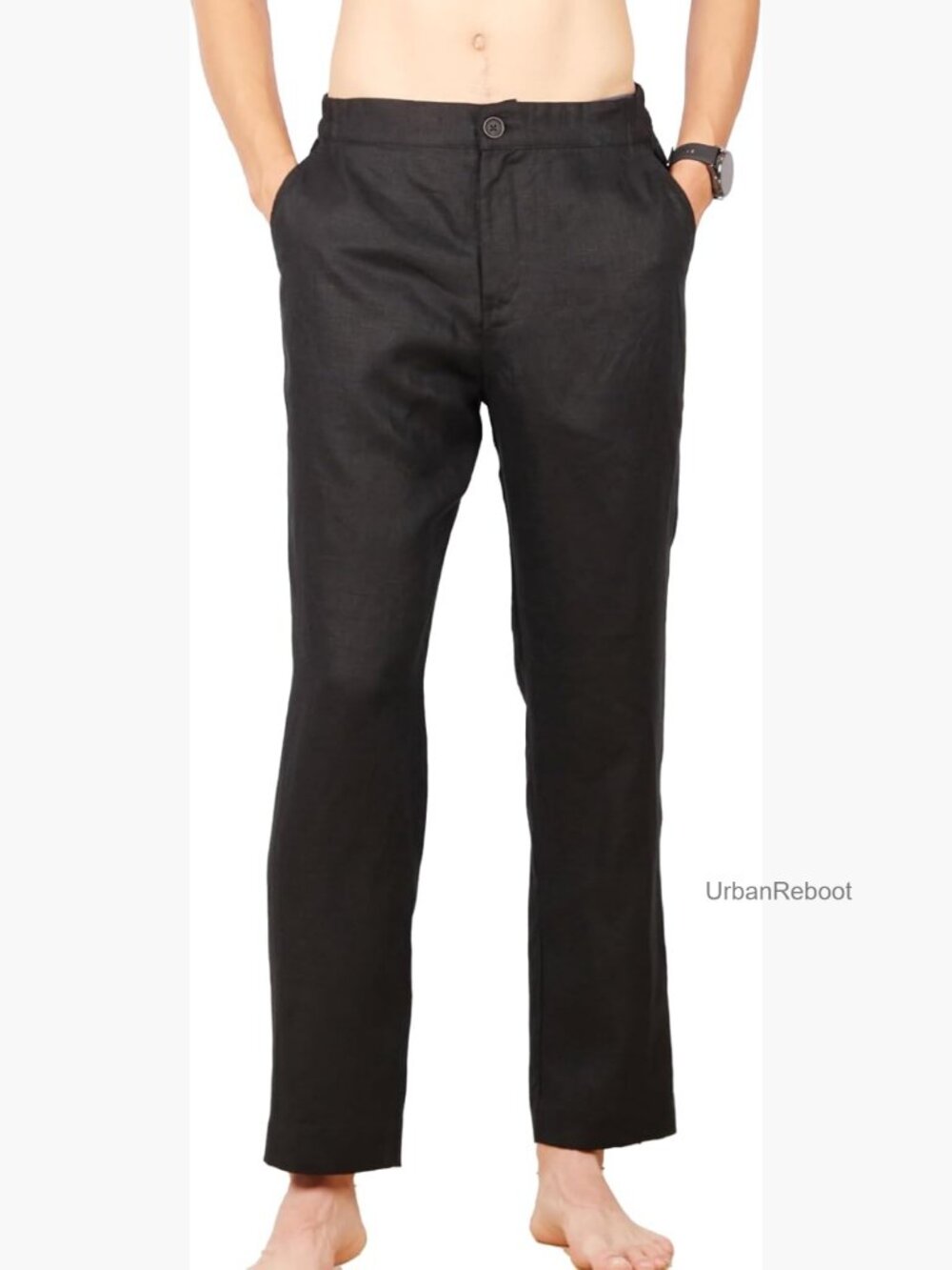 100% Linen Tapered Casual Pants with Adjustable Elastic Waist